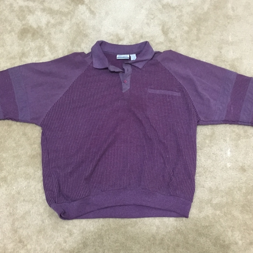 Vintage Men's Purple Long Sleeve Banded Polo - Picture 3 of 6